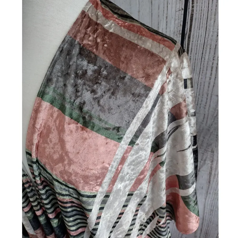 Origami by Vivien GORGEOUS Boho Velvet Velour Striped Open-Front Kimono Topper - Picture 5 of 8